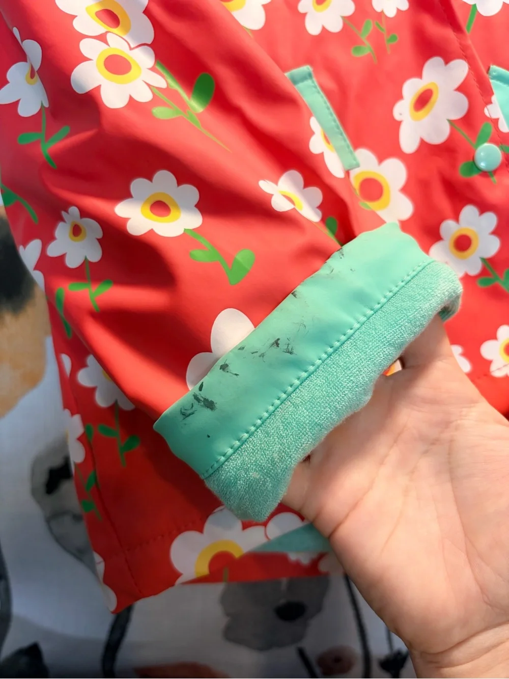 Lazy One Kids Rain Jacket in Bright Pink with White, Yellow & Aqua Accents
